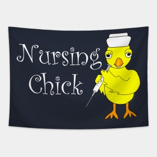 Nursing Chick White Text Tapestry