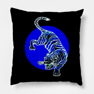 Blue and White Tiger Circle Pillow