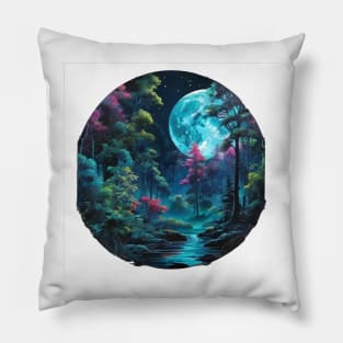 Moonlit Neon Jungle (625) Pillow