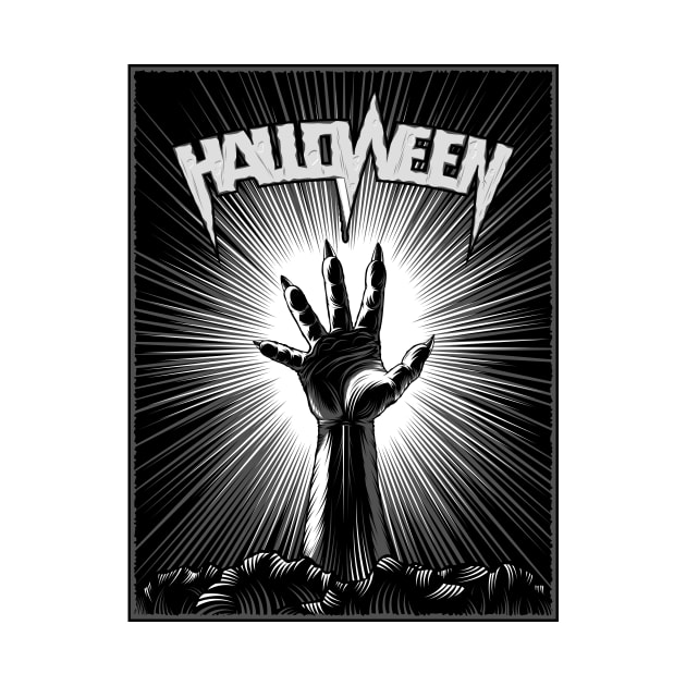 Zombie Hand Halloween Party Horror Print Poster Vintage Beam Background by alxr