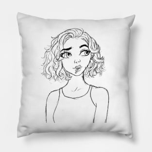 cartoon girl with short hair sketch Pillow