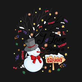 I Love Being a Grammy Snowman Funny Family Christmas Gifts T-Shirt