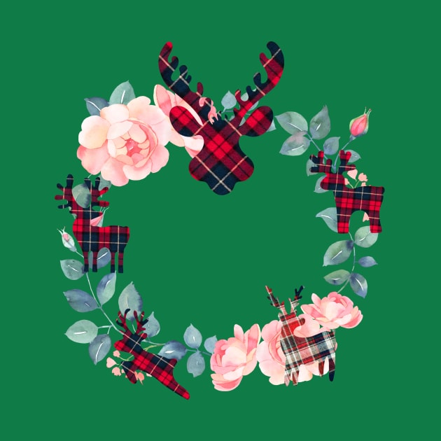 Christmas Reindeer Wreath (flowers and plaid) by PersianFMts