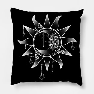 Celestial Sun and Moon Mandala Design Pillow