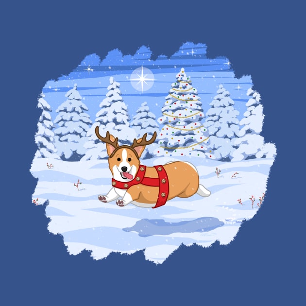 Cute Tan Pembroke Corgi in Christmas Reindeer Costume by csforest