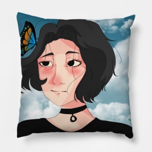 beautyfull doomer girl with a butterfly Pillow