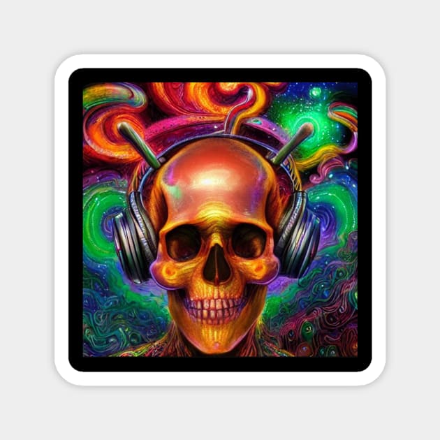 Colorful Skull Listening To Music Magnet by Skull Listening To Music