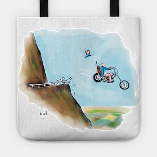 Biker Going Over Cliff Tote