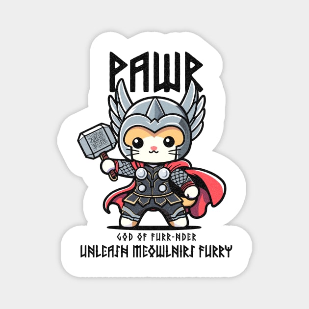 Kawaii Cat in Thor Costume - Almighty Pawr! Magnet by Designed By Marty