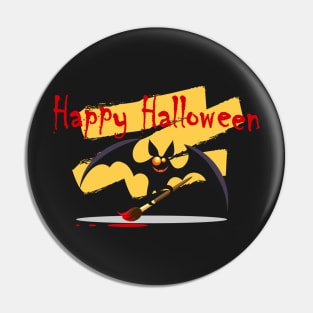 Happy Halloween Emblem with Cute Bat. Pin