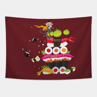 monkey eating shushi Tapestry