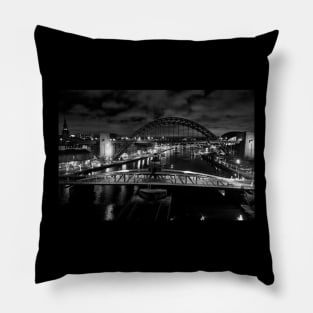 River Tyne in Black and White Pillow