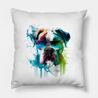 Boxer with sunglasses in Water Color Art perfect Gifts Pillow