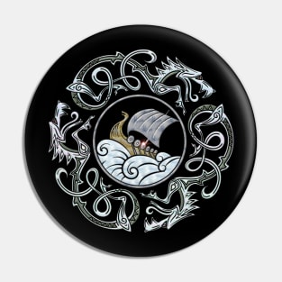 Viking ship surrounded by dragons Pin