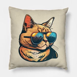 Cute Cat Wearing Sunglasses Pillow