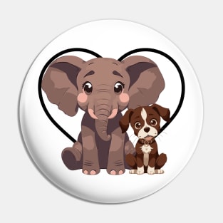 Elephant and Dog Friends Pin