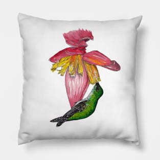 Time To Feed Watercolor Hummingbird Pillow