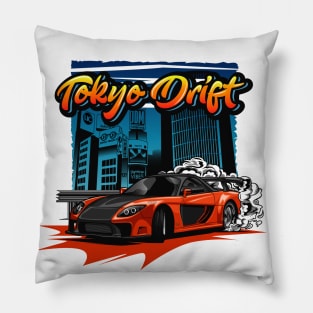 Tokyo Drift RX7 Illustration (Orange) Pillow