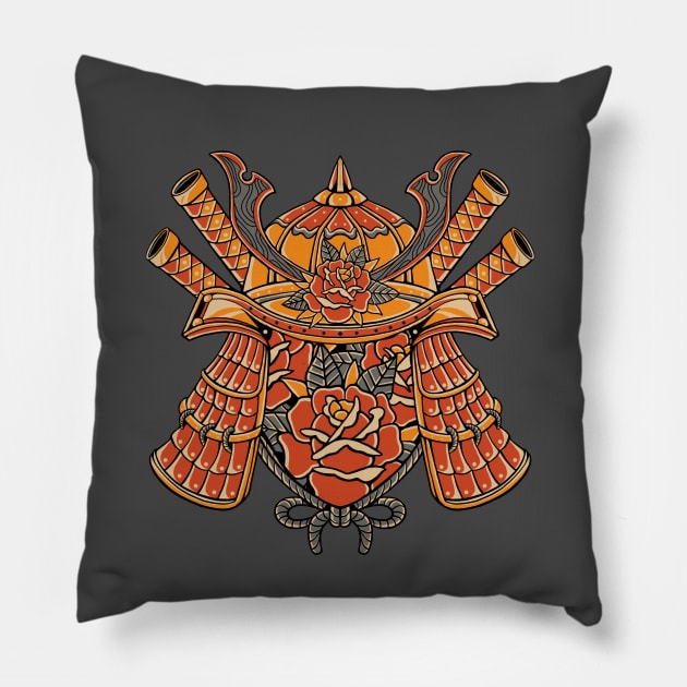 helmet rose samurai Pillow by creaviday