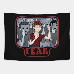 Fear dystopian society masks illustration Tapestry