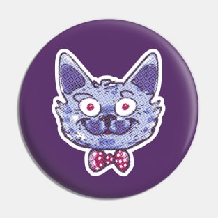 funny cat head with bow tie cartoon halftone dots Pin