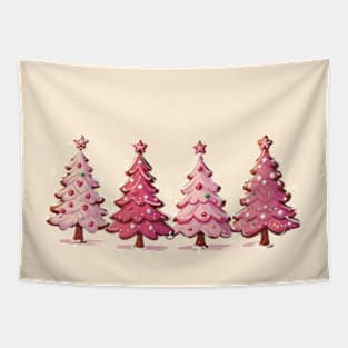 Cute pink Christmas trees Tapestry