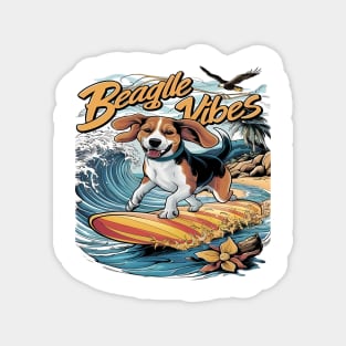 Majestic Beagle Conquers the Wave Surfing Magnet