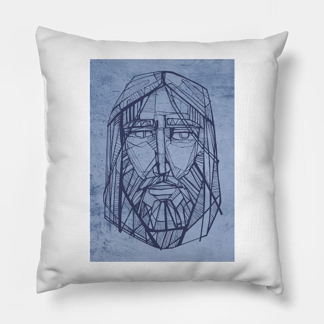 Jesus Christ face ink illustration Pillow by bernardojbp