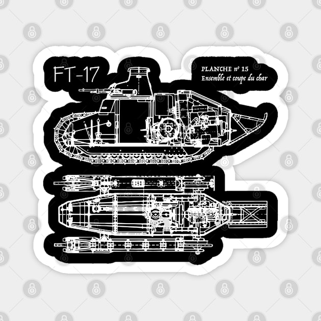 FT-17 French Light Tank WW1 Blueprint Drawings Magnet by Battlefields