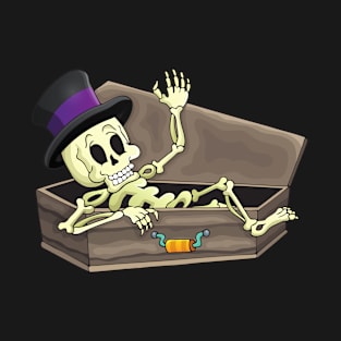 drawing of skeleton coming out of coffin T-Shirt