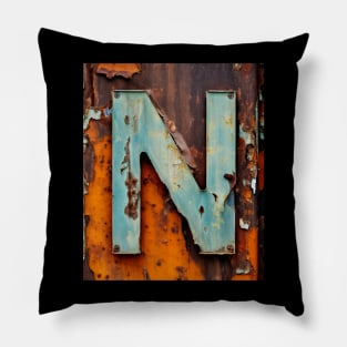 Rusty Letter N Antique Monogram Letter N Initial Alphabet Pillow