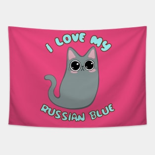 I Love My Russian Blue Cat Grey Gray Kitty Kawaii Chibi cute Tapestry