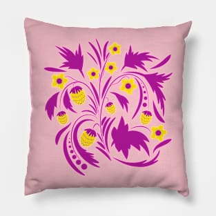 Folk floral art print  Flowers abstract art  poster Pillow