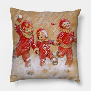 Children playing in the snow Pillow