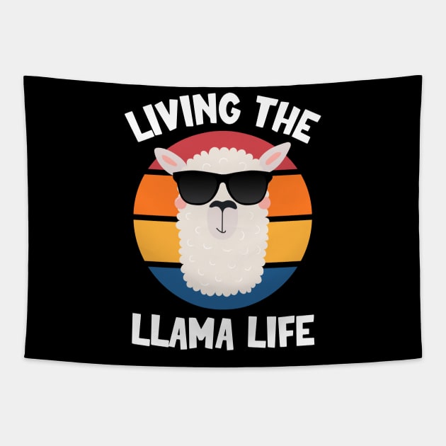 Living The Llama Life | Funny Kawaii Llama with Sunset Tapestry by SnuggleNook