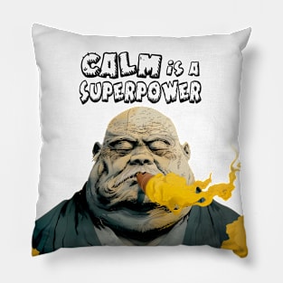 Puff Sumo: Calm is a  Superpower on a light (Knocked Out) background Pillow