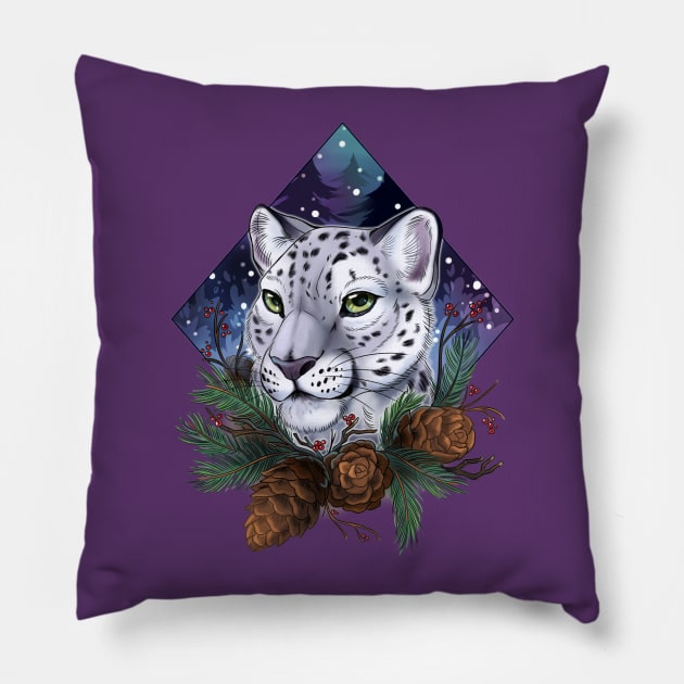 Snow leopard Pillow by KaceyMeg