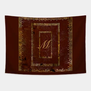 Classic Old Leather Book Cover Monogrammed Letter M Tapestry