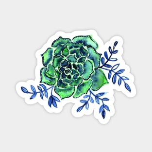 Watercolor houseleek - green and blue Magnet