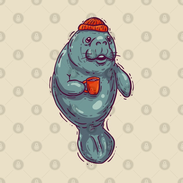 Manatee drinking Tea - Chubby Mermaid by anycolordesigns