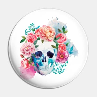 Watercolor Day of the Dead Skull of Floral Pin