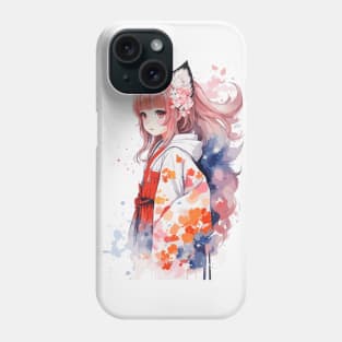 Kawaii baby in Kitsune fox kimono Phone Case