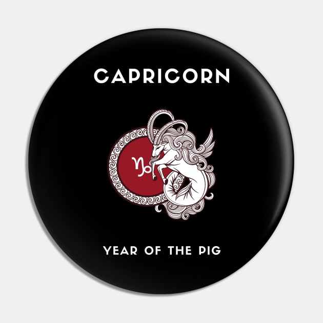 CAPRICORN / Year of the PIG Pin by KadyMageInk