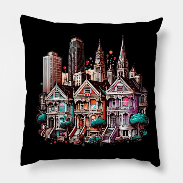 The Painted Ladies landmarks Pillow by Sil Ly