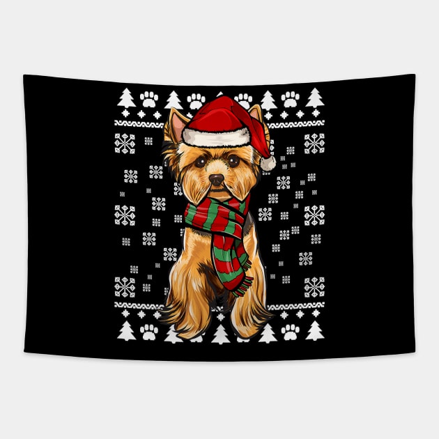 Yorkshire Terrier Dog Santa Hat Xmas Ugly Christmas Tapestry by IainDodes