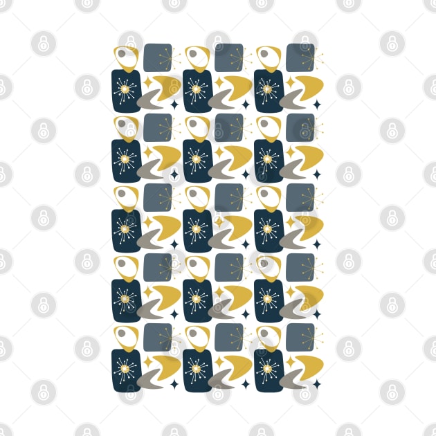 Atomic Age Mid-Century Pattern in Navy, Yellow and Grey by tramasdesign