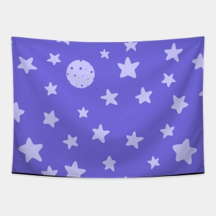 Purple night sky universe galaxy with stars and the moon Tapestry