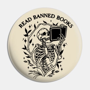 Read Banned Books Skeleton Halloween Goth Protest Pin