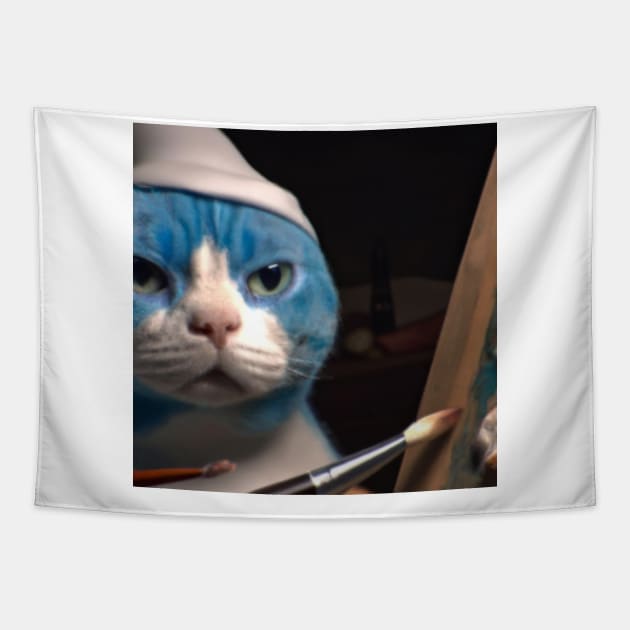 Meowgical Smurf Cat of Wonder Tapestry by tearbytea