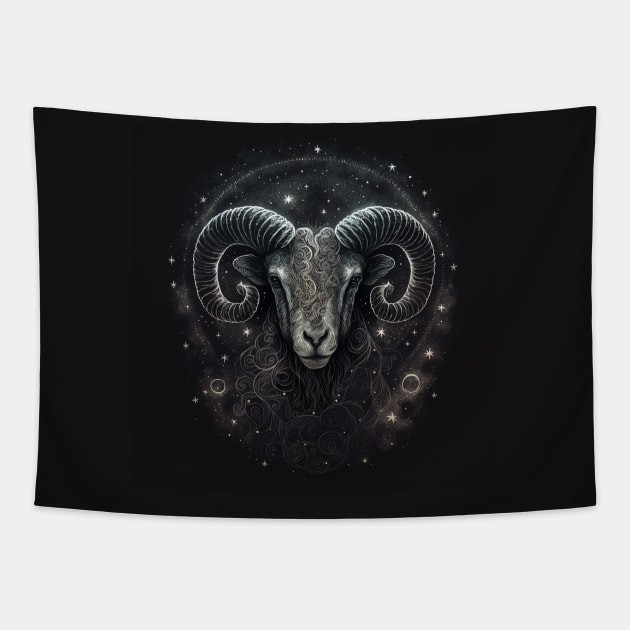 Aries - The Ram, Zodiac Sign Tapestry by Lunarix Designs